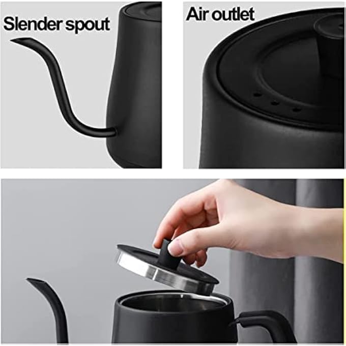 جورونب غلاية ماء من نوع Gooseneck كهربائية 08 لتر غلاية ماء سريع الغليان بمفتاح واحد صب فوق القهوة والشاي مقبض خشبي من الفولاذ المقاوم للصدأ داخلي بقوة 1000 واط حماية من الإيقاف التلقائي Bpa خالية من الإغلاق - Image 3