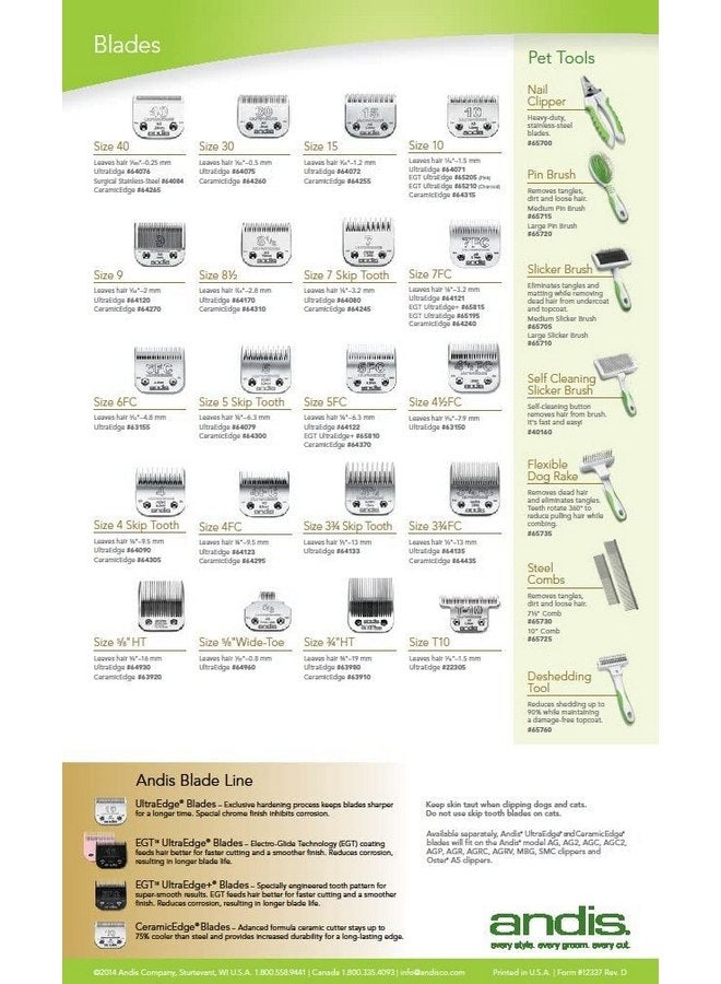 Andis 64090 Carbon-Infused Steel UltraEdge Dog Clipper Blade, Size-4 Skip-Tooth, 3/8-Inch Cut Length - Image 1