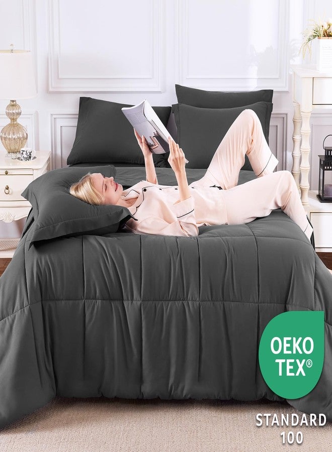 CozyLux Full Size Comforter Sets Dark Grey - 7 Pieces Bed in a Bag Full, Oeko-Tex Certified Bed Set, All Season Soft Bedding Set with Down Alternative Comforter, Sheets, Pillowcases & Pillow Shams - Image 3