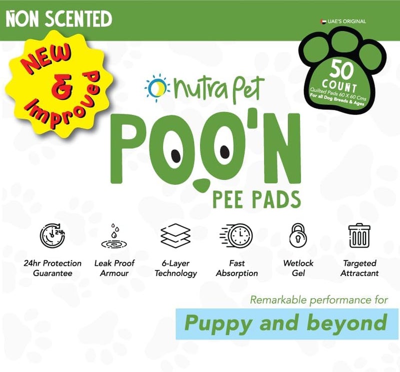 Nutra Pet Nutrapet Poo N Pee Pads Original 60 Cms X 60 Cms 5 X Absorption With Floor Mat Stickers - Image 3