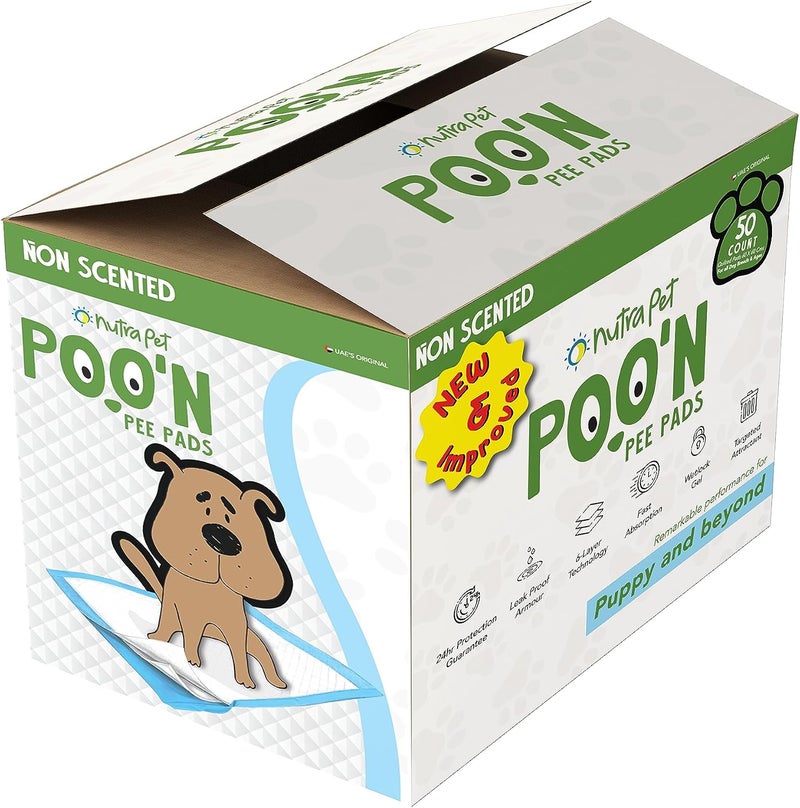 Nutra Pet Nutrapet Poo N Pee Pads Original 60 Cms X 60 Cms 5 X Absorption With Floor Mat Stickers - Image 1