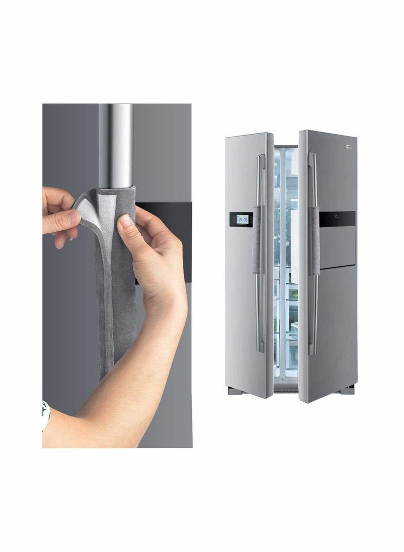 2 قطعة من أغطية مقبض باب الثلاجة بلون سادة ومقابض الثلاجة وقفازات واقية مضادة للانزلاق وأغطية أجهزة المطبخ (رمادي فاتح) - Image 1