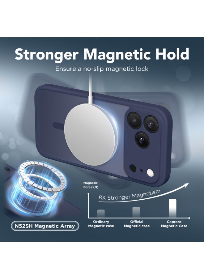 CAPRARO iPhone 17 Pro Max Case Magsafe Strong Magnet Metal Camera Button ， [Full Camera Protection][Screen Protector] Silicone Shockproof Protective iPhone 17 Pro Max Cover Magsafe Accessory Deep Blue - Image 4