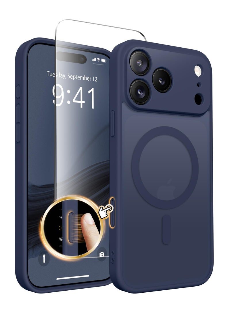 CAPRARO iPhone 17 Pro Max Case Magsafe Strong Magnet Metal Camera Button ， [Full Camera Protection][Screen Protector] Silicone Shockproof Protective iPhone 17 Pro Max Cover Magsafe Accessory Deep Blue - Image 1