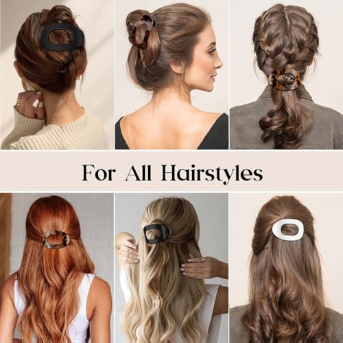 Xfopz 4 PCS Flat Hair Clips, Round Lay Down Claw Clips for Women Girls, French Strong Hold Hair Barrettes for Thick Thin Hair, Comfortable Curved Flat Clips for Lying, Driving - Image 5