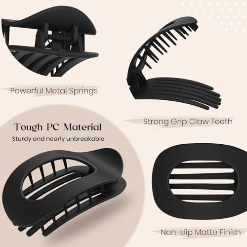 Xfopz 4 PCS Flat Hair Clips, Round Lay Down Claw Clips for Women Girls, French Strong Hold Hair Barrettes for Thick Thin Hair, Comfortable Curved Flat Clips for Lying, Driving - Image 3