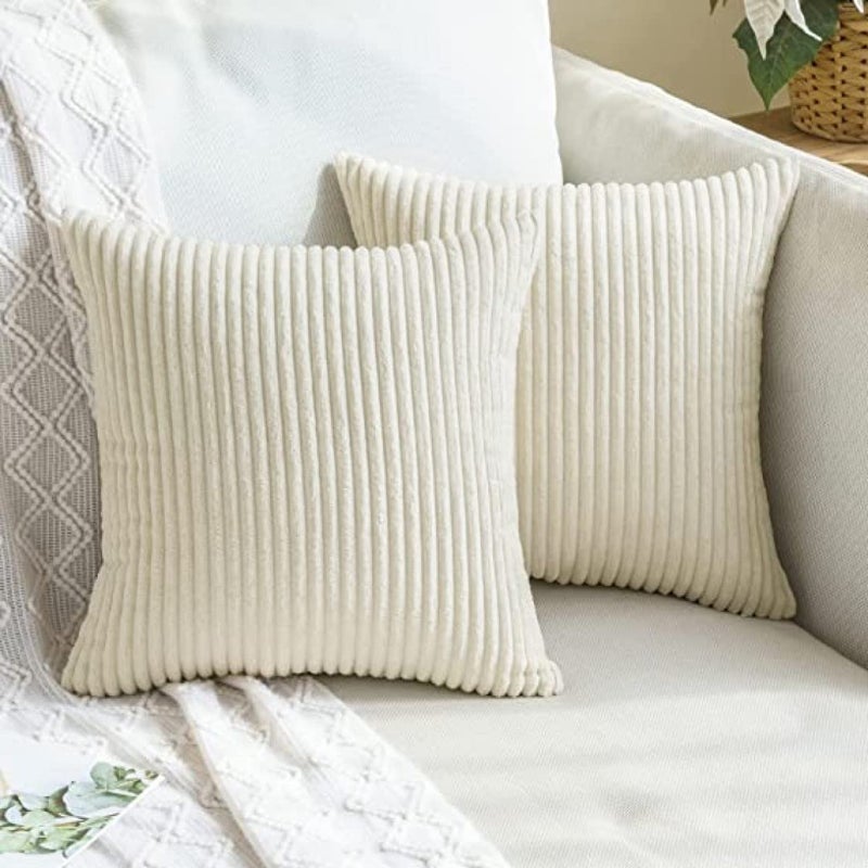 GUFFAW Striped Corduroy Velvet Cushion Covers Pack of 7(Creamy Cheese) (18X18 INCHES, 7) - Image 3