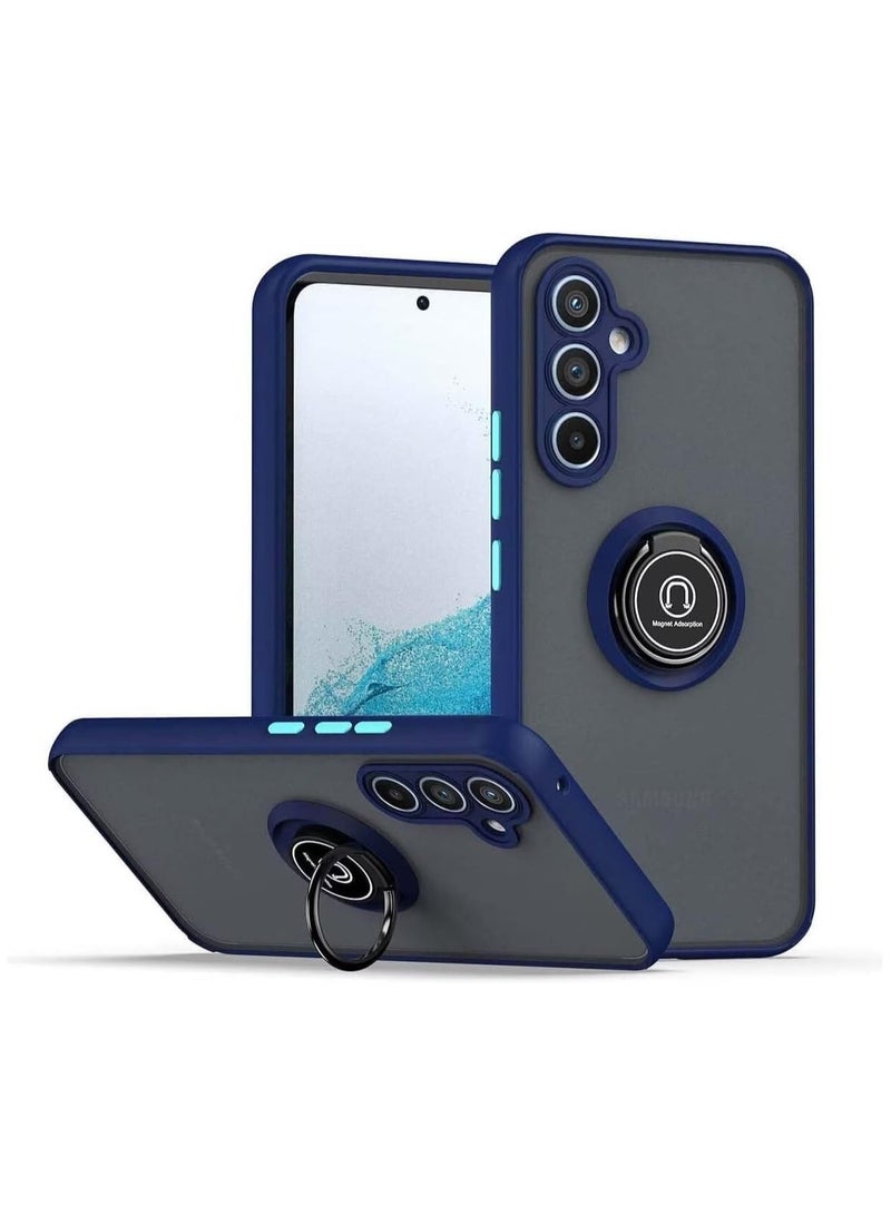 حافظة سامسونج جالاكسي S25 حافظة سيليكون مرنة حماية الكاميرا رقيقة شفافة مضادة للصدمات غطاء خلفي غير لامع مع حامل حلقة مغناطيسية دوارة 360 لسامسونج جالاكسي S25 أزرق
