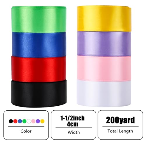 NESCCI 200 Yards Ribbon,1-1/2 Inch Satin Ribbon,Single Face Satin Ribbons, Perfect for Gift Wrapping,Wedding Decoration,Handmade Bows,Wrapping Bouquet, Halloween, Christmas - Image 2