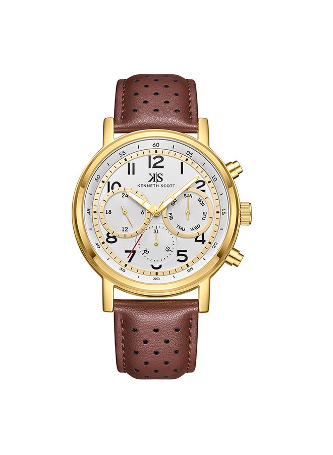 KENNETH SCOTT Men's Leather  Analog Watch K24119-GLDW - 44 mm  - Image 1