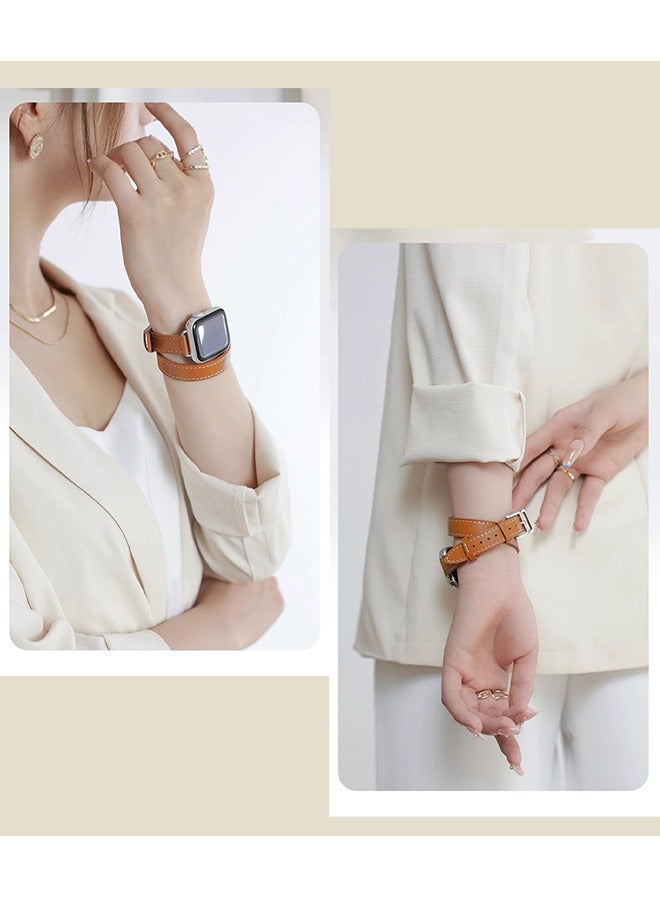 Leather Watch Band Strap Compatible for Apple Watch Series Band 38mm 40mm 41mm 42mm women, Genuine Leather Double Tour Designed Slim Replacement Strap for iWatch Series10 9 8 7 6 SE, Orange Color  - Image 5