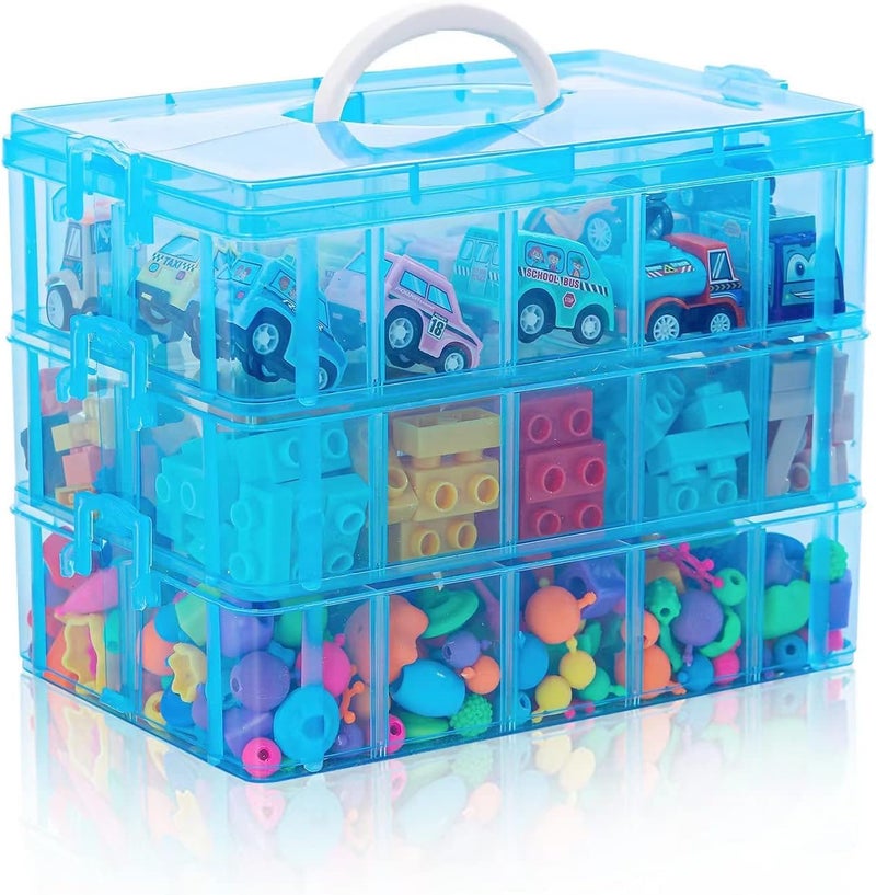 KRYLAR-30 grid 3 layer plastic box for jewellery cells multipurpose plastic storage box with removable dividers for medicine pills, jewelry, pins, screws, cosmetics, stationery items,color-blue. - Image 1