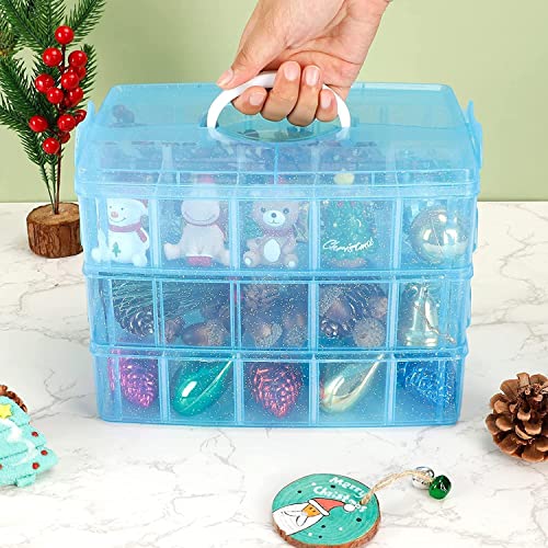 KRYLAR-30 grid 3 layer plastic box for jewellery cells multipurpose plastic storage box with removable dividers for medicine pills, jewelry, pins, screws, cosmetics, stationery items,color-blue. - Image 3