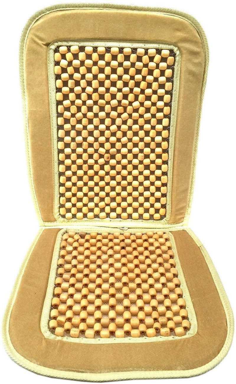 DHANVINE Car Wooden Bead Seat with Beige Velvet Border Seat Cover Acupressure Design Compatible with Hyundai Santro Xing - Image 1