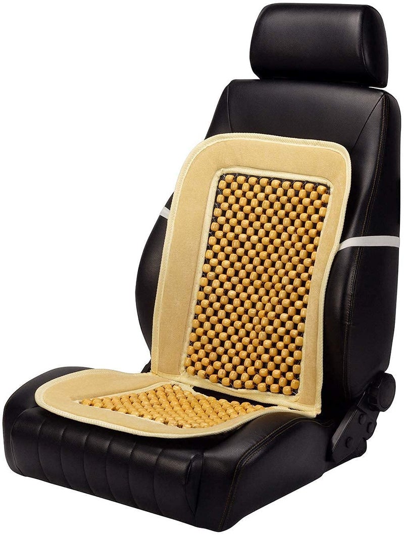 DHANVINE Car Wooden Bead Seat with Beige Velvet Border Seat Cover Acupressure Design Compatible with Hyundai Santro Xing - Image 2