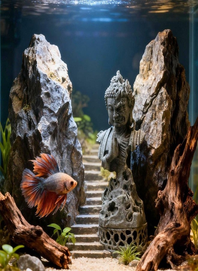 livelyfish Meditating Buddha Statue Zen Garden Statues Sandstone Thinker Buddha Sculpture Figurine for Fish Tank Aquarium Home Decorations, Gift (CS) - Image 3