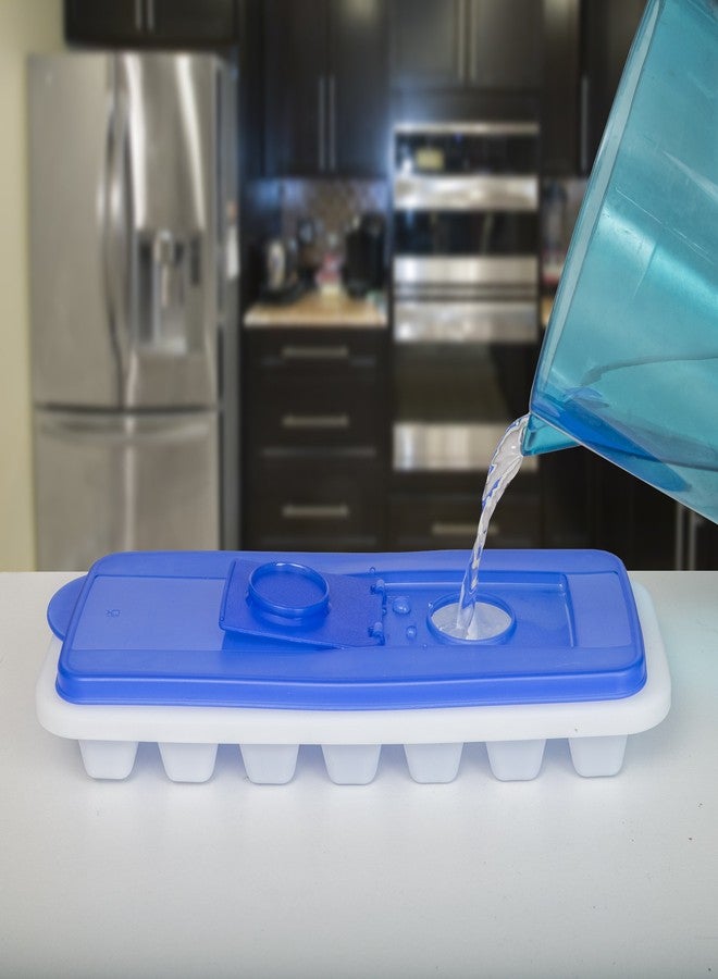BloominGoods Ice Cube Trays with Lids | Stackable & No Spill, Covered Ice Cube Tray Set with Removable Covers | White & Blue (Pack of 2) by BloominGoods - Image 5