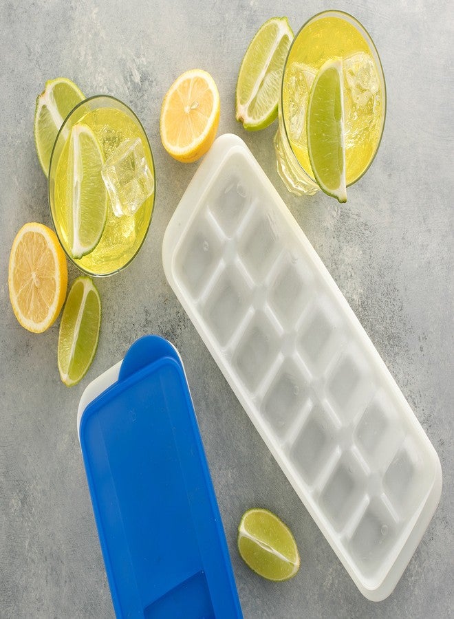 BloominGoods Ice Cube Trays with Lids | Stackable & No Spill, Covered Ice Cube Tray Set with Removable Covers | White & Blue (Pack of 2) by BloominGoods - Image 3