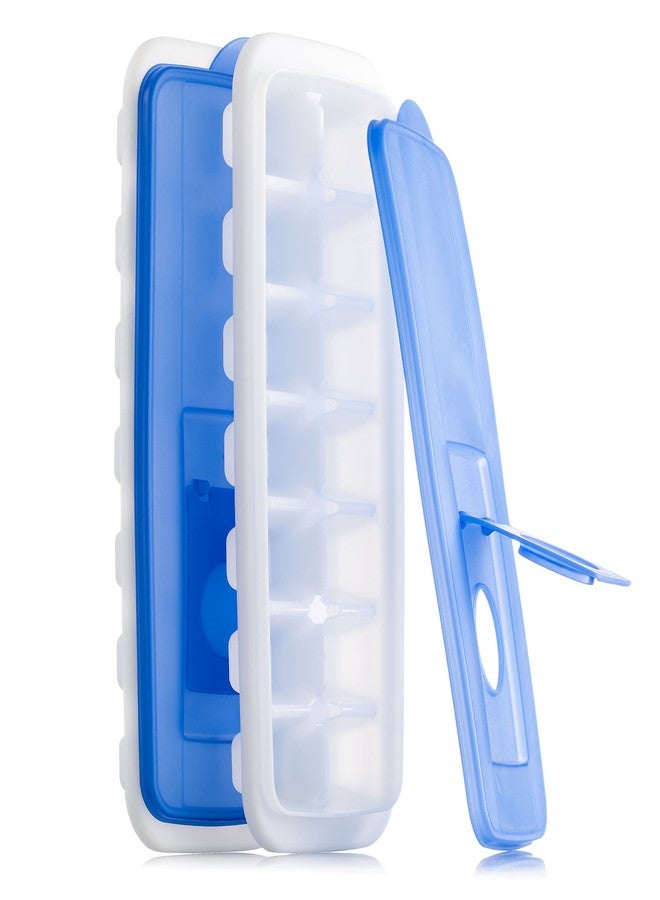 BloominGoods Ice Cube Trays with Lids | Stackable & No Spill, Covered Ice Cube Tray Set with Removable Covers | White & Blue (Pack of 2) by BloominGoods - Image 1