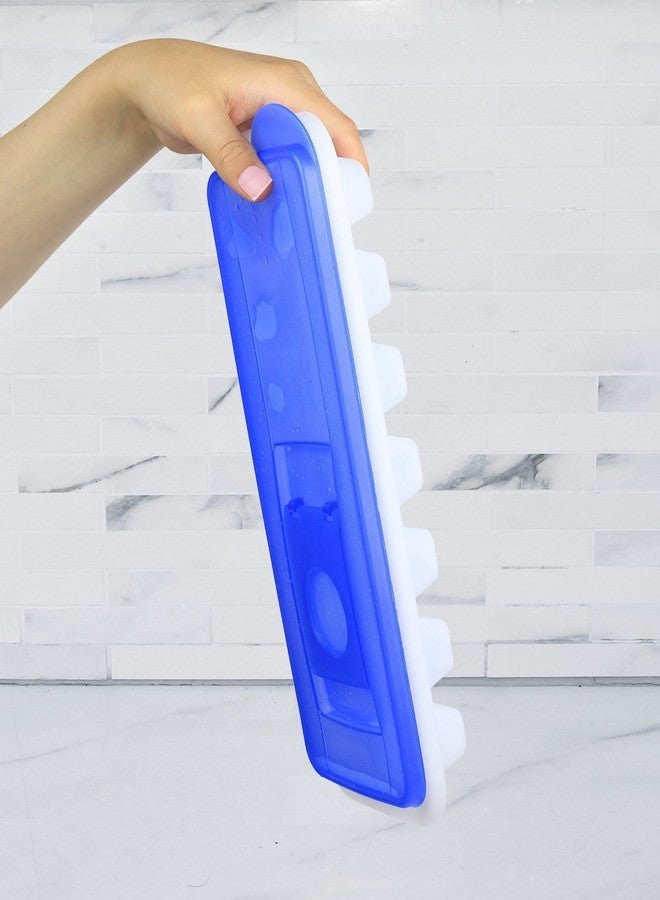BloominGoods Ice Cube Trays with Lids | Stackable & No Spill, Covered Ice Cube Tray Set with Removable Covers | White & Blue (Pack of 2) by BloominGoods - Image 4