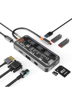 Y&D USB C HUB, 10-in-1 Adapter Docking Station with 4K HDMI, VGA, Type PD, USB3.0, RJ45 Ethernet, SD/TF Card Reader, 3.5mm AUX, Multiport for MacBook Pro/Air, XPS, Devices  - Image 1