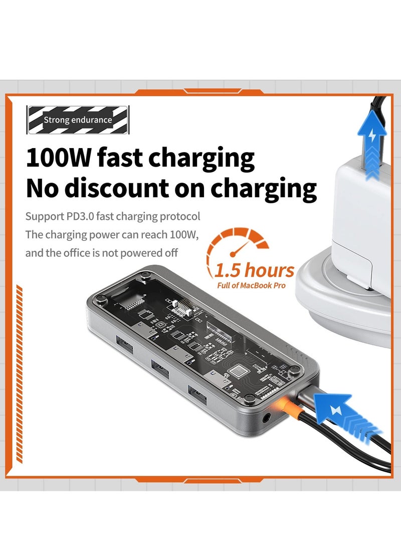USB C HUB, 10-in-1 Adapter Docking Station with 4K HDMI, VGA, Type PD, USB3.0, RJ45 Ethernet, SD/TF Card Reader, 3.5mm AUX, Multiport for MacBook Pro/Air, XPS, Devices
