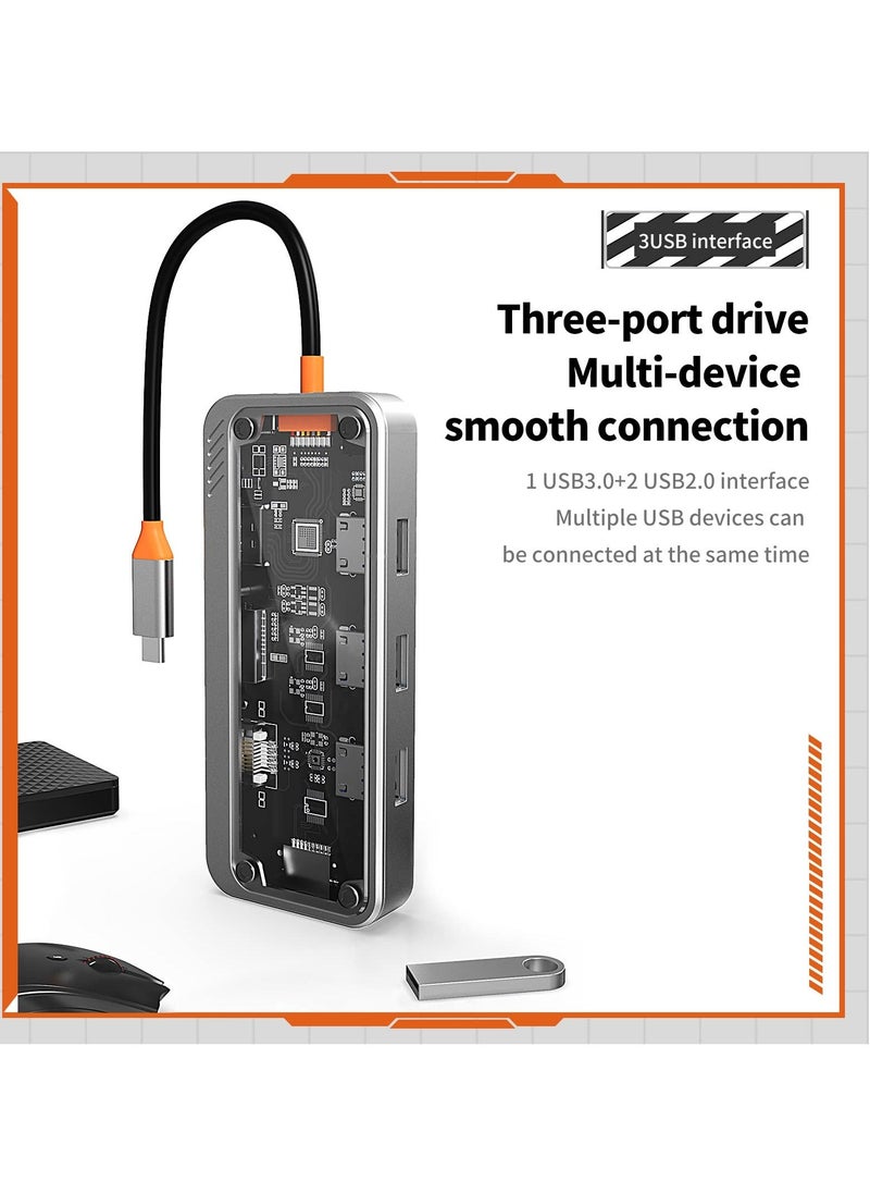 USB C HUB, 10-in-1 Adapter Docking Station with 4K HDMI, VGA, Type PD, USB3.0, RJ45 Ethernet, SD/TF Card Reader, 3.5mm AUX, Multiport for MacBook Pro/Air, XPS, Devices