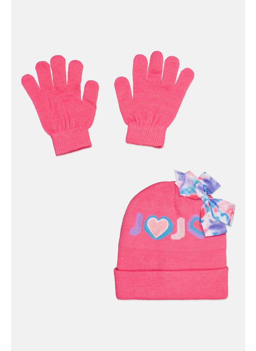 nickelodeon Kids Girl Jojo Winter Beanie Hat And Gloves Set, Pink Combo  - Image 1