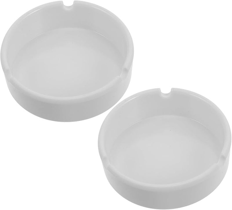 White Melamine Round Ashtrays 2 Pack Reusable Drop Resistant for Home Office Kitchen - Image 2