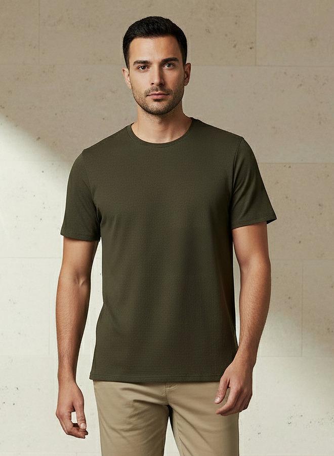Iconic Men Slim Fit Round Neck Short Sleeve Popcorn Textured T-shirt - Image 1