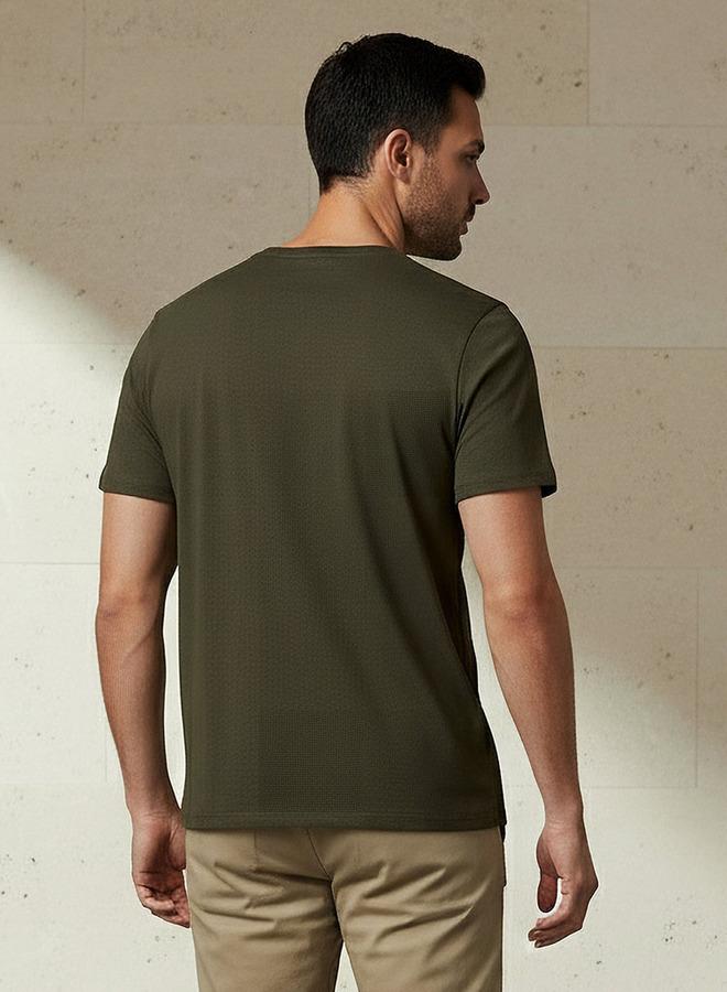 Iconic Men Slim Fit Round Neck Short Sleeve Popcorn Textured T-shirt - Image 3