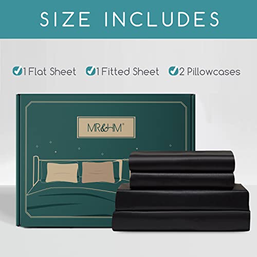 MR&HM Satin Sheets King Size with Elastic Corner Straps, 4-Piece Silky Bedding Set, Deep Pocket 15 Inches, Good for Hair & Skin (King, Black) - Image 2