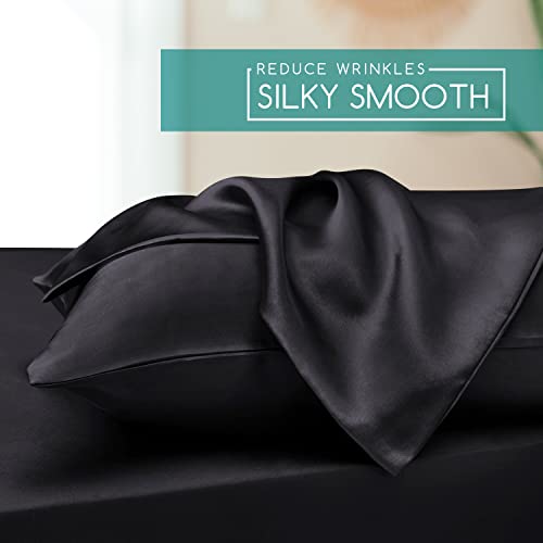 MR&HM Satin Sheets King Size with Elastic Corner Straps, 4-Piece Silky Bedding Set, Deep Pocket 15 Inches, Good for Hair & Skin (King, Black) - Image 4