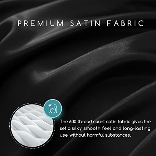 MR&HM Satin Sheets King Size with Elastic Corner Straps, 4-Piece Silky Bedding Set, Deep Pocket 15 Inches, Good for Hair & Skin (King, Black) - Image 3
