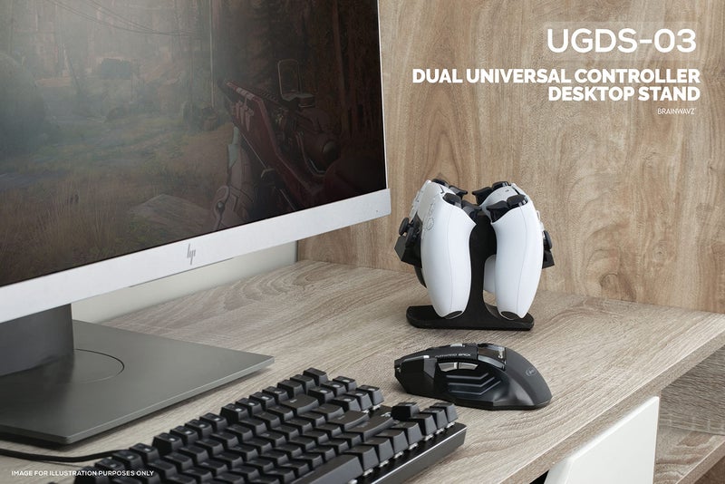 BRAINWAVZ Dual Game Controller Desktop Holder Stand - Universal Design for Xbox ONE, PS5, PS4, PC, Steelseries, Steam & More, Reduce Clutter UGDS-03 (Black) - Image 5