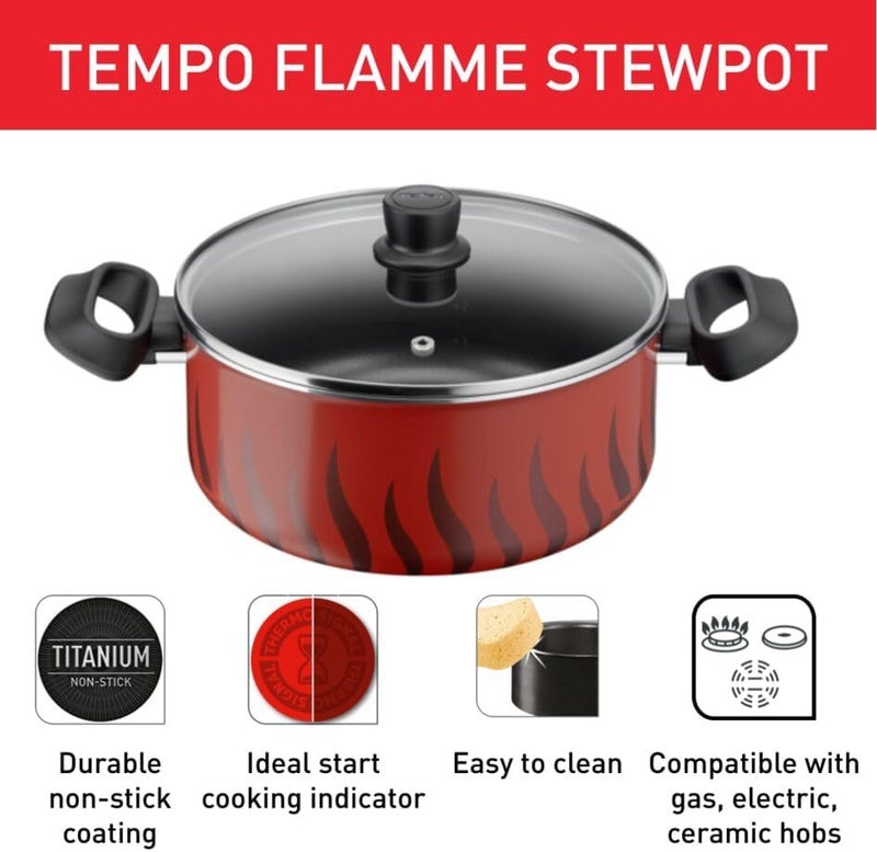 T-fal TEFAL Cooking Pot | Tempo Flame 24 cm Non Stick Casserole With Lid | Red | Aluminium | 2 Years Warranty | C3044685 - Image 4
