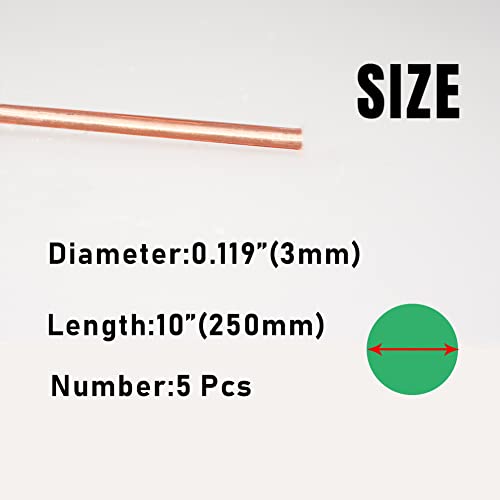 Tynulox 5Pcs 9 Gauge Pure Electrode Copper Round Rod 3.0mm Dia 10" Length Bare Copper Cu Metal Rod for Metal Craft Hobbies - Image 2