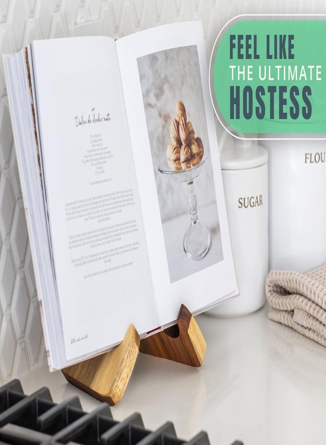 كومفيفي حامل كتب الطبخ من خشب الأكاسيا من كومفيفي - حامل كتب وصفات ريفي لسطح المطبخ - بني عتيق - Image 4