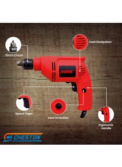 CHESTON Cheston 10 mm Drill Machine Set 400W Drill Kit with 13 HSS Bit All Different Surfaces 1 WallBrick Bit with Black Tool Box Drill For Wall Wood Metal Sheets Variable Speed ReverseForward function 2600 RPM Electrical Power Tool Kit For Multipurpose Use  - Image 3