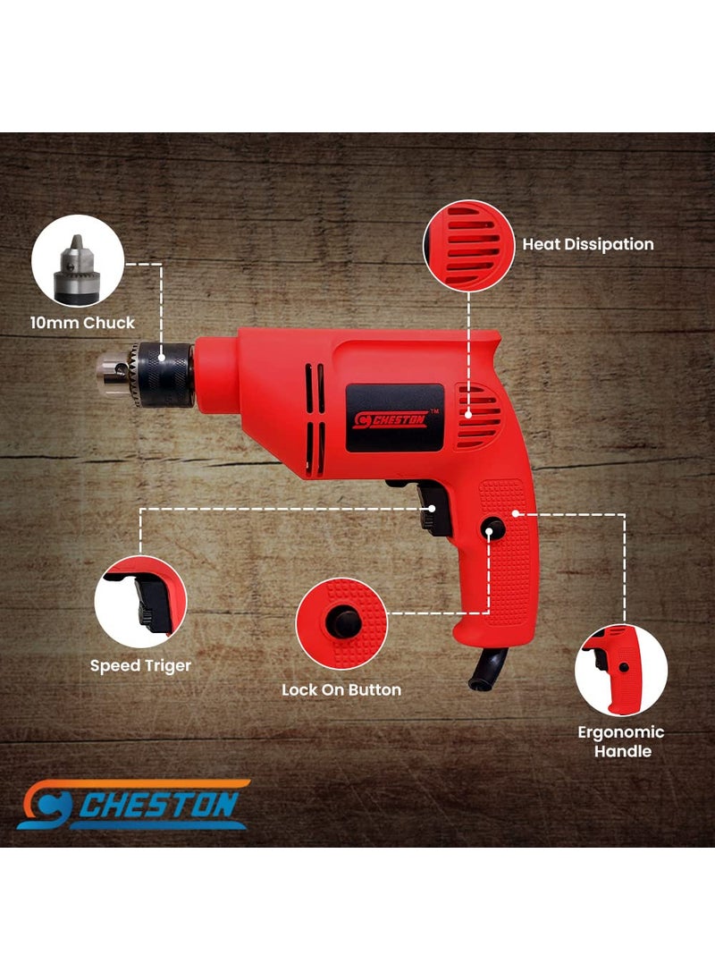 CHESTON - Cheston 10 mm Drill Machine Set 400W Drill Kit with 13 HSS Bit All Different Surfaces 1 WallBrick Bit with Black Tool Box Drill For Wall Wood Metal Sheets Variable Speed ReverseForward function 2600 RPM Electrical Power Tool Kit For Multipurpose Use - Image 1