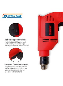 CHESTON Cheston 10 mm Drill Machine Set 400W Drill Kit with 13 HSS Bit All Different Surfaces 1 WallBrick Bit with Black Tool Box Drill For Wall Wood Metal Sheets Variable Speed ReverseForward function 2600 RPM Electrical Power Tool Kit For Multipurpose Use  - Image 4