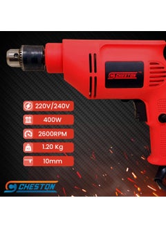 CHESTON Cheston 10 mm Drill Machine Set 400W Drill Kit with 13 HSS Bit All Different Surfaces 1 WallBrick Bit with Black Tool Box Drill For Wall Wood Metal Sheets Variable Speed ReverseForward function 2600 RPM Electrical Power Tool Kit For Multipurpose Use  - Image 2