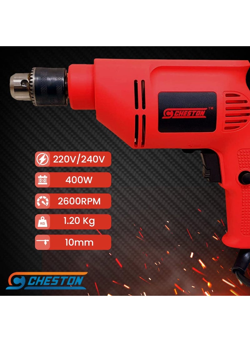 CHESTON - Cheston 10 mm Drill Machine Set 400W Drill Kit with 13 HSS Bit All Different Surfaces 1 WallBrick Bit with Black Tool Box Drill For Wall Wood Metal Sheets Variable Speed ReverseForward function 2600 RPM Electrical Power Tool Kit For Multipurpose Use - Image 1