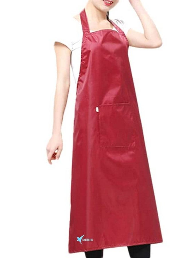 DEBIK® | PVC Waterproof & Dustproof Apron For Dishwashing, Coffee, Dog Grooming, Cleaning Fish, Project-Industrial Chemical Resistant Plastic Front Pocket Free Size Unisex - Pack of 1 (RED) - Image 1