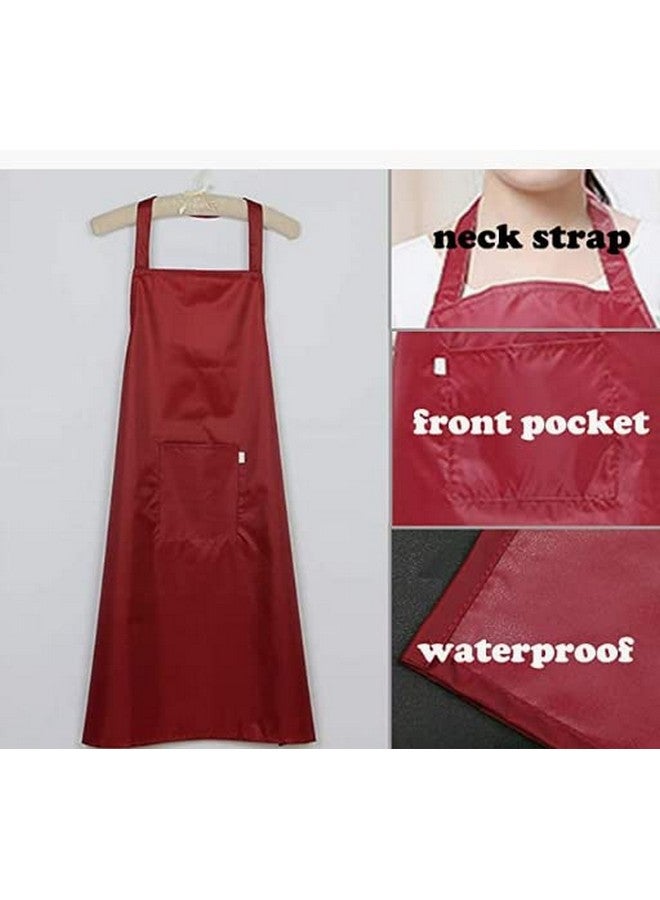 DEBIK® | PVC Waterproof & Dustproof Apron For Dishwashing, Coffee, Dog Grooming, Cleaning Fish, Project-Industrial Chemical Resistant Plastic Front Pocket Free Size Unisex - Pack of 1 (RED) - Image 2