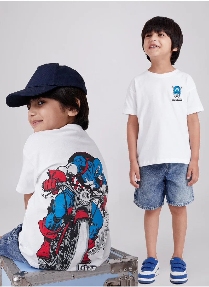 The Souled Store The Souled Store Official Captain America Superpower Printed Oversized T-Shirts for Kids and Boys