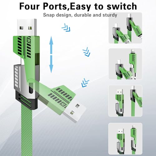 Gartmost 2Pack 4 in 1 Fast Charging Cable, Transferring Data, 6.65 Ft, Braided Cable 65W, USB C USB A and IP, Multiple Charging Cable Compatible with iPhone 17/16/15/14/13/12/11/X/9/8, Pad/More (Green) - Image 2