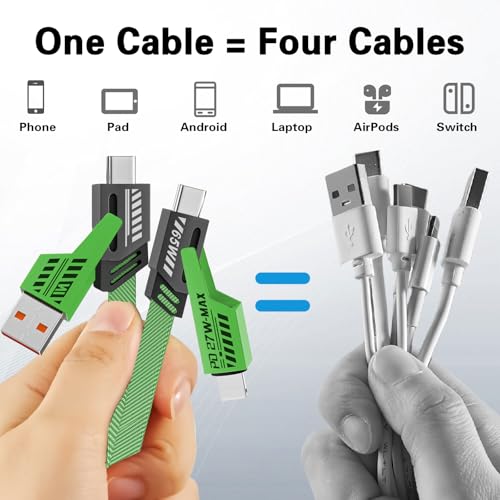 Gartmost 2Pack 4 in 1 Fast Charging Cable, Transferring Data, 6.65 Ft, Braided Cable 65W, USB C USB A and IP, Multiple Charging Cable Compatible with iPhone 17/16/15/14/13/12/11/X/9/8, Pad/More (Green) - Image 3