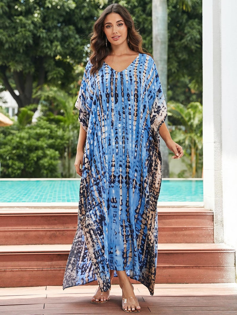 IMAGEKOPE Kaftan for Women Plus Size Bathing Suit Cover up Batwing Dress Loose fit Moroccan Caftan mumu Dresses for Women - Image 2