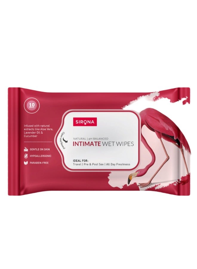 Sirona Natural Intimate Wipes, PH Balanced 10 Wipes - Image 1